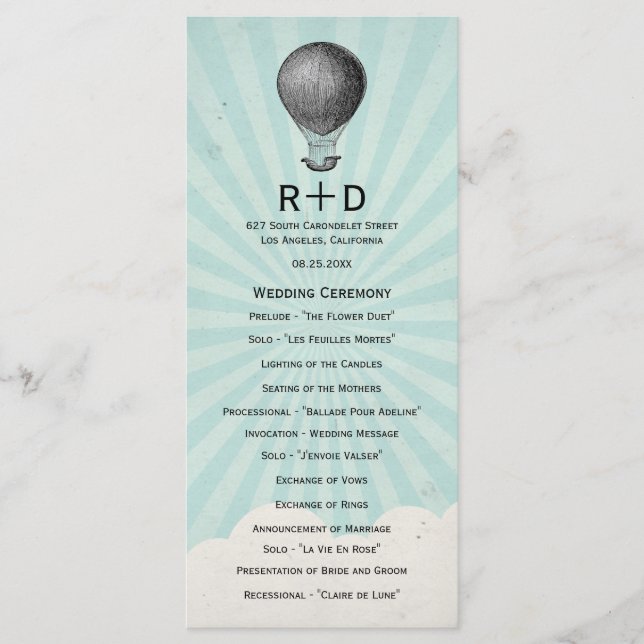 Vintage Hot Air Balloon Wedding Program (Front)