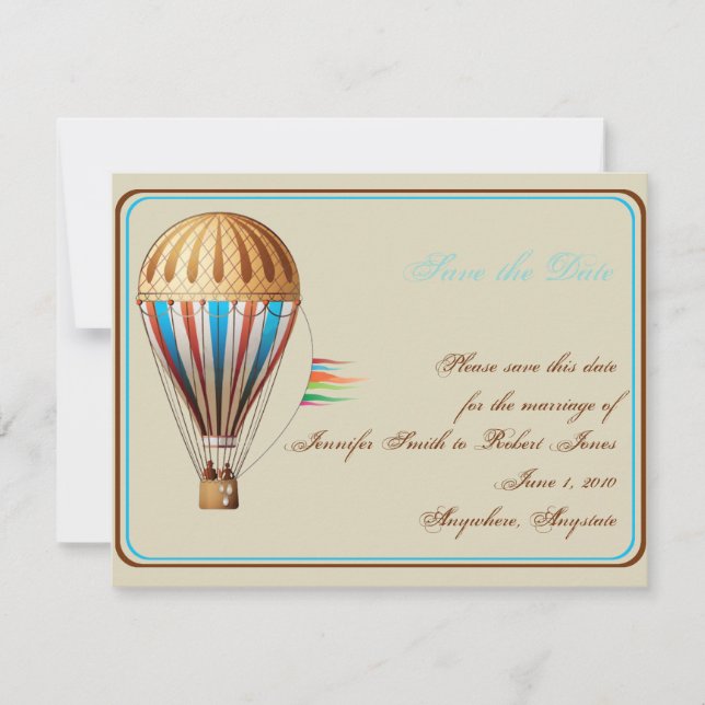 Vintage Hot Air Balloon Wedding Save the Date (Front)