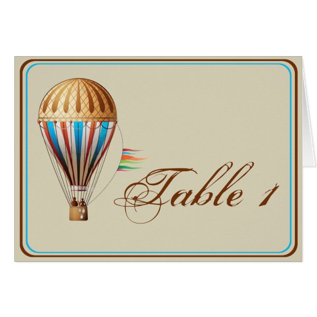 Vintage Hot Air Balloon Wedding Table Number (Front Horizontal)
