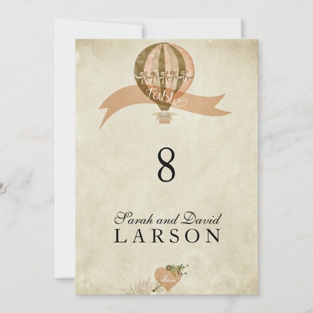 Vintage Hot Air Balloon Wedding Table Numbers (Front)