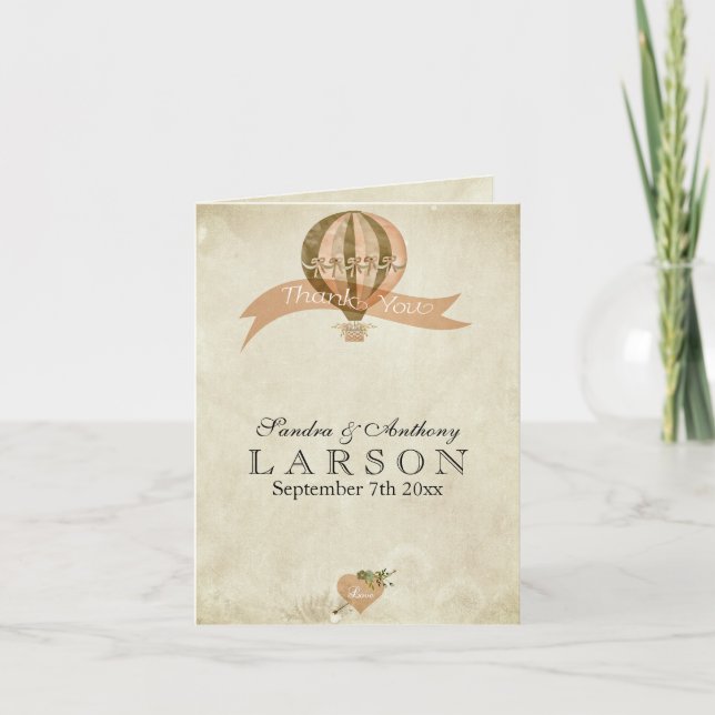 Vintage Hot Air Balloon Wedding Thank You (Front)