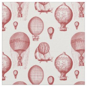 Vintage Hot Air Balloons in Maroon Fabric
