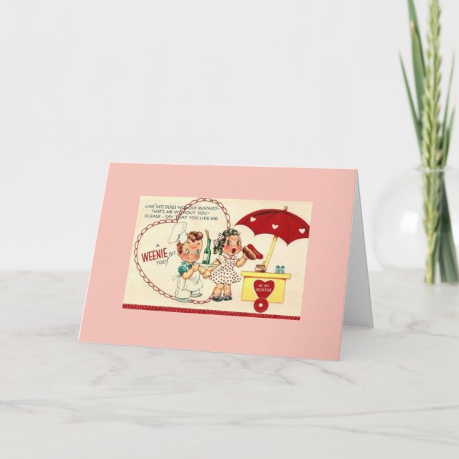 Vintage Hot Dog and Mustard Valentine Holiday Card (Front)