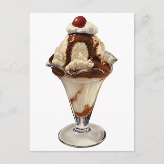 Vintage Hot Fudge Ice Cream Sundae Desserts Postcard (Front)
