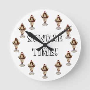 Vintage Hot Fudge Ice Cream Sundae Desserts Round Clock