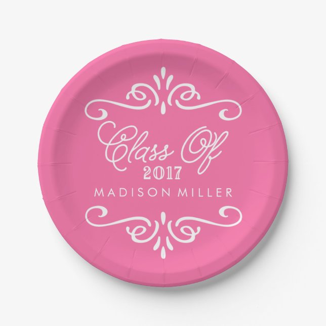 Vintage Hot Pink | Graduation Party Paper Plate (Front)
