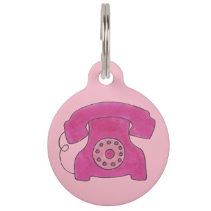 Vintage Hot Pink Retro Rotary Dial Phone Telephone Pet Tag