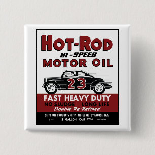 Vintage Hot-Rod Motor Oil tin can design 15 Cm Square Badge
