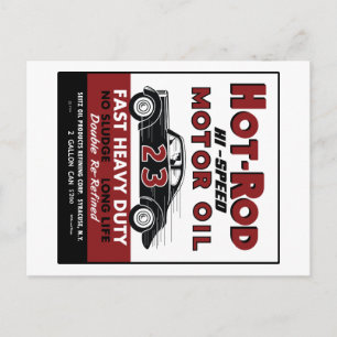 Vintage Hot-Rod Motor Oil tin can design Postcard