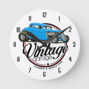 Vintage Hot Rods Round Clock