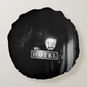 Vintage hotel sign, street light and many light round cushion