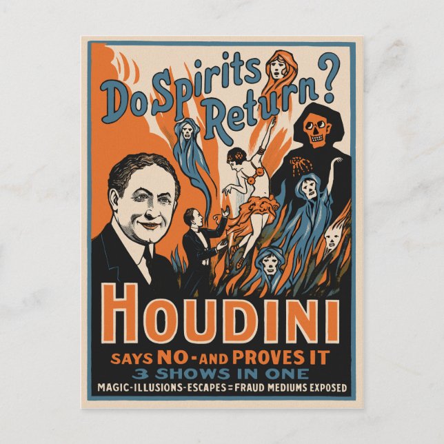 Vintage Houdini Magic Poster Postcard (Front)