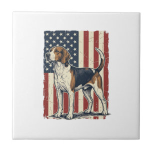 Vintage Hound Dog Patriotic Flag Vector Shirt Desi Ceramic Tile