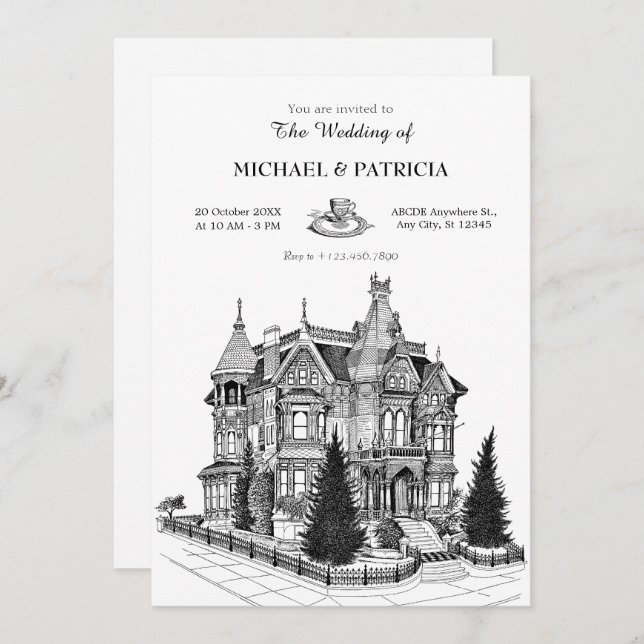 Vintage House architecture wedding Invitation (Front/Back)