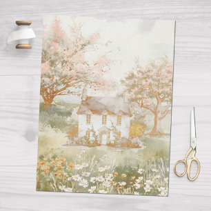 Vintage House in The Green Meadow Cottagecore Art Tissue Paper