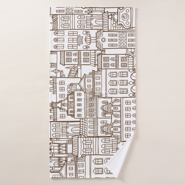 Vintage Houses: Architectural Seamless Pattern. Bath Towel (Bath Towel)