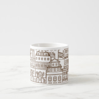 Vintage Houses: Architectural Seamless Pattern. Espresso Cup