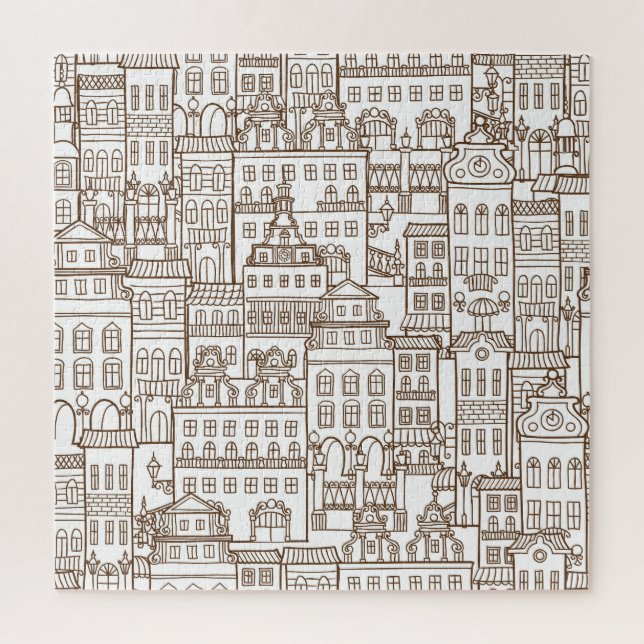 Vintage Houses: Architectural Seamless Pattern. Jigsaw Puzzle (Vertical)