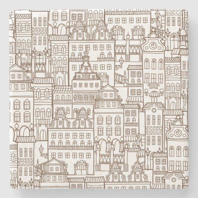 Vintage Houses: Architectural Seamless Pattern. Stone Coaster (Front)