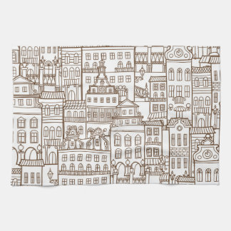 Vintage Houses: Architectural Seamless Pattern. Tea Towel