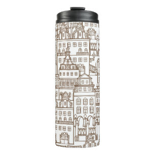Vintage Houses: Architectural Seamless Pattern. Thermal Tumbler