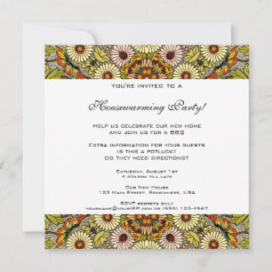 Vintage Housewarming, Garden Flowers Butterflies Invitation