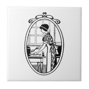 Vintage Housewife Baking Ceramic Tile