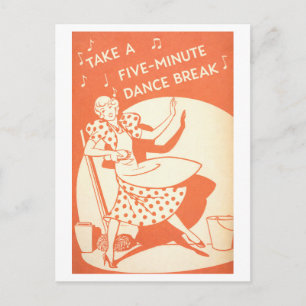 Vintage Housewife Dance Break Illustration Postcard