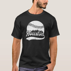 Vintage Houston Cityscape Baseball For Men Women T-Shirt