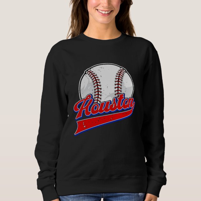 Vintage Houston Cityscape Baseball  Player and Fan Sweatshirt (Front)