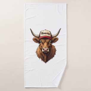 Vintage Howdy Highland Cow Western Trucker Hat Sty Bath Towel