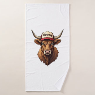 Vintage Howdy Highland Cow Western Trucker Hat Sty Bath Towel