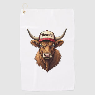 Vintage Howdy Highland Cow Western Trucker Hat Sty Golf Towel