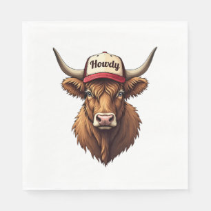Vintage Howdy Highland Cow Western Trucker Hat Sty Napkin