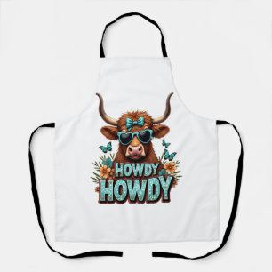Vintage Howdy Highland Cow with Heart Sunglasses W Apron