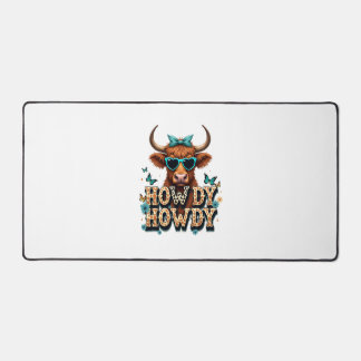 Vintage Howdy Highland Cow with Heart Sunglasses W Desk Mat