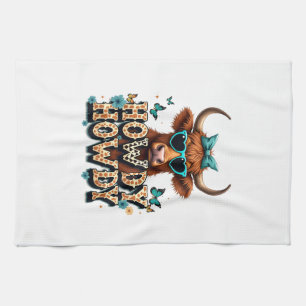Vintage Howdy Highland Cow with Heart Sunglasses W Tea Towel