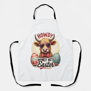 Vintage Howdy Honey Easter Highland Cow Cute Bunny Apron
