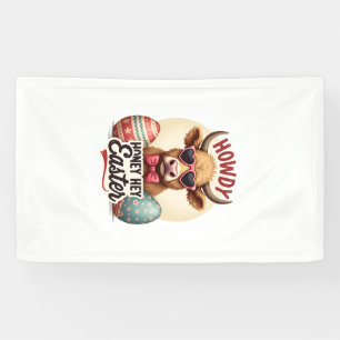 Vintage Howdy Honey Easter Highland Cow Cute Bunny Banner