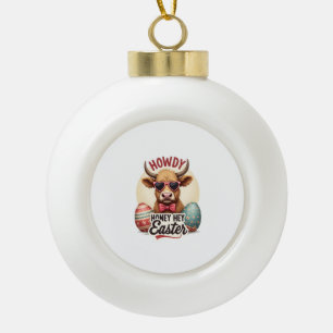 Vintage Howdy Honey Easter Highland Cow Cute Bunny Ceramic Ball Christmas Ornament