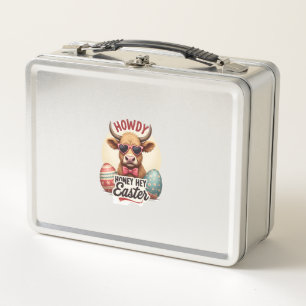 Vintage Howdy Honey Easter Highland Cow Cute Bunny Metal Lunch Box