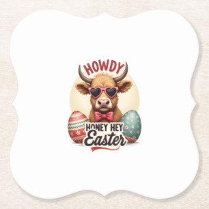Vintage Howdy Honey Easter Highland Cow Cute Bunny Paper Coaster