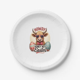 Vintage Howdy Honey Easter Highland Cow Cute Bunny Paper Plate