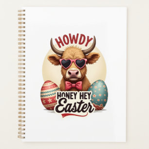 Vintage Howdy Honey Easter Highland Cow Cute Bunny Planner