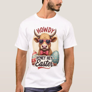 Vintage Howdy Honey Easter Highland Cow Cute Bunny T-Shirt