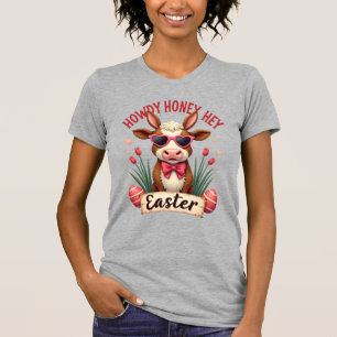 Vintage Howdy Honey Easter Highland Cow Cute Bunny T-Shirt