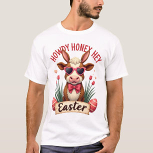 Vintage Howdy Honey Easter Highland Cow Cute Bunny T-Shirt