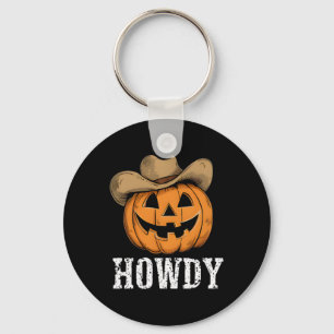 Vintage Howdy Pumpkin Cowboy Western Key Ring