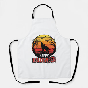 Vintage Howling Wolf Happy Halloween Vector Design Apron