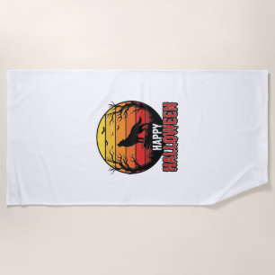 Vintage Howling Wolf Happy Halloween Vector Design Beach Towel